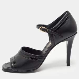Chanel Black Leather Open Toe Ankle Strap Sandals Size 38