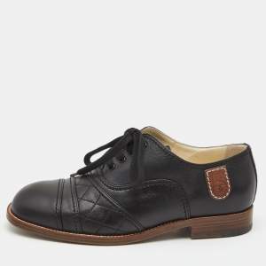Chanel Black Leather and Quilted CC Logo Leather Oxfords Size 37.5