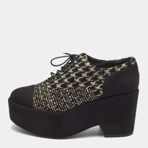 Chanel Black/Gold Tweed And Felt Lace Up Platform Oxford Size 39
