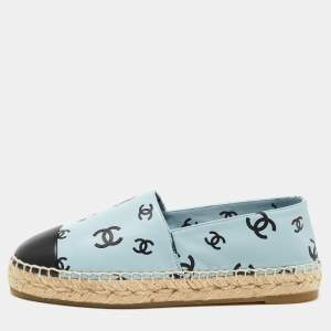 Chanel Blue/Black Leather  Interlocking CC Logo Espadrilles Size 37
