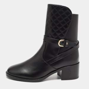 Chanel Black Quilted and Leather CC Ankle Boots Size 37.5