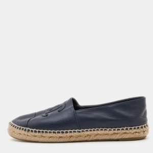 Chanel Navy Blue Leather CC Espadrille Flats Size 40
