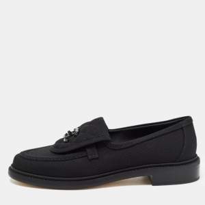 Chanel Black Canvas Quilted CC Slip On Loafers Size 38