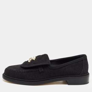 Chanel Black Fabric Quilted CC Crystal Embellished Slip On Loafers Size 38