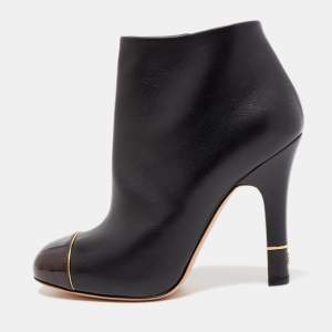 Chanel Black/Burgundy Leather and Patent Ankle Boots Size 36