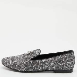 Pre Owned Chanel Silver Glitter CC Logo Smoking Slippers Size 39