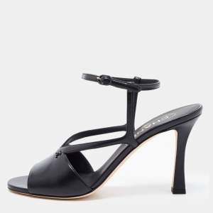 Chanel Black Leather CC Ankle Strap Sandals Size 38