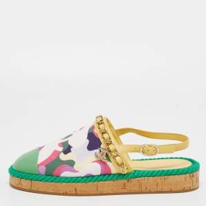 Chanel Multicolor Printed Canvas and Leather CC Chain Link Slingback Flats Size 39