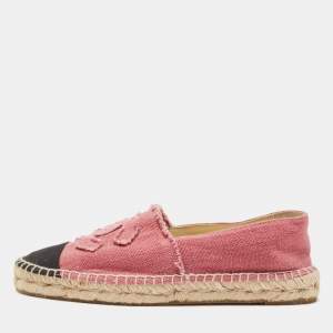 Chanel Pink/Black Canvas CC Cap Toe  Espadrille Flats Size 41