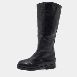Chanel Black Leather CC Embossed Calf Boots Size 39