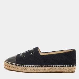 Pre Owned Chanel Black Fabric and Patent CC Cap Toe  Espadrille Flats Size 41