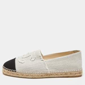 Chanel Off White/Black Canvas CC Cap Toe Espadrille Flats Size 42