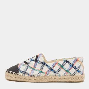 Pre Owned Chanel Multicolour Canvas CC Cap Toe Slip On Espadrille Flats Size 40