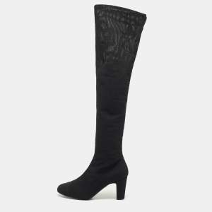 Chanel Black Mesh Knee Length Boots Size 41