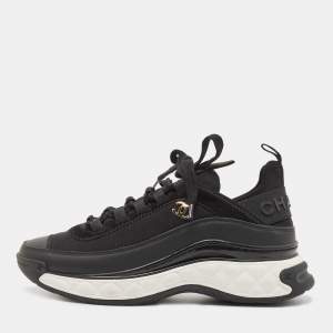 Pre Owned Chanel Black Nylon and Leather CC Low Top Sneakers Size 38