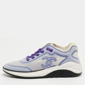 Pre Owned Chanel Purple/White Mesh CC Low Top Sneakers Size 37