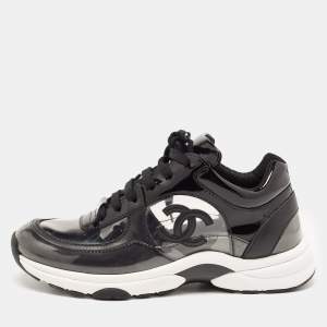 Pre Owned Chanel Black PVC and Leather CC Low Top Sneakers Size 35.5