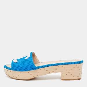 Chanel Blue Canvas Cork Slides Size 36 