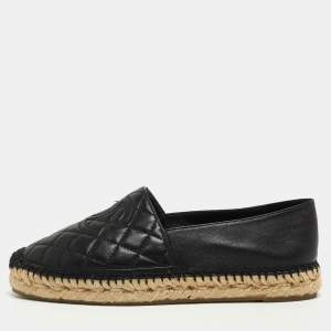 Chanel Black Quilted Leather CC Espadrille Flats Size 37