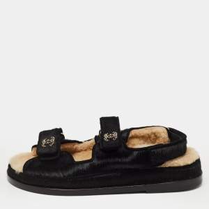 Chanel Black Calf Hair CC Dad Sandals Size 39