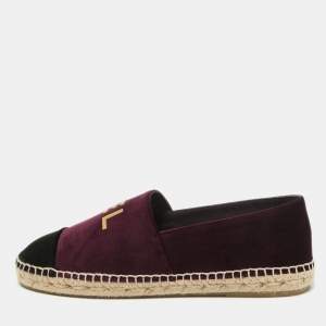 Chanel Burgundy/Black Velvet Logo Detail Cap Toe Espadrilles Size 39