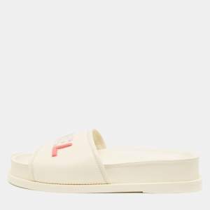 Chanel Cream Leather Logo Slides Size 40