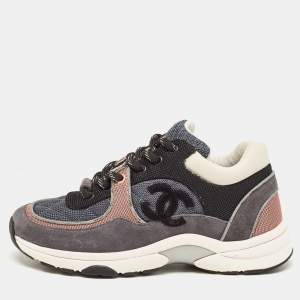 مملوكة مسبقًا Chanel Multicolor Mesh and Suede CC Logo Lace Up Sneakers Size 36