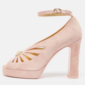 Chanel Pink Suede Embellished Platform Sandals Size 38.5