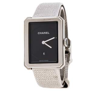 Chanel Black Stainless Steel Guilloche Boy-Friend H4878 Women's Wristwatch 27 mm