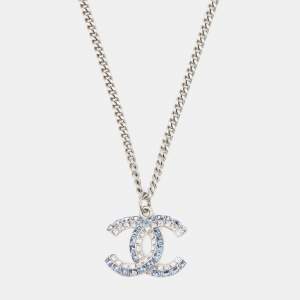 Chanel CC Crystal Bead Faux Pearl Silver Tone Necklace