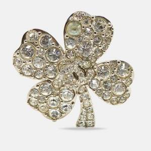 Chanel CC Clover Crystals Silver Tone Brooch