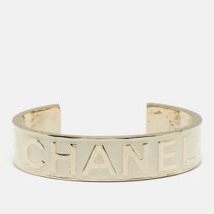 Chanel Logo Enamel Gold Tone Cuff Bracelet M