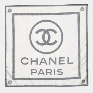 Chanel Ivory CC Logo Print Silk Scarf