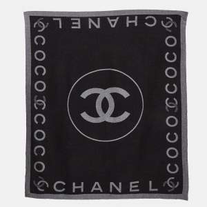 Chanel Grey Logo Pattern Wool Travel Blanket