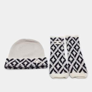 Chanel Blue/White Patterned Cashmere Knit Beanie and Gloves Set