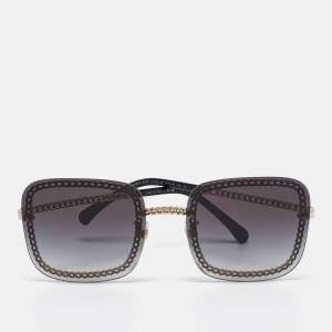 Chanel Gold Tone/Grey Gradient 4244 Chain Detail Square Sunglasses