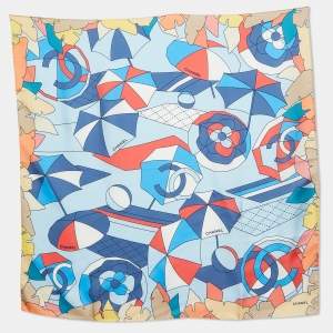 Chanel Multicolor CC Umbrella Print Silk Square Scarf