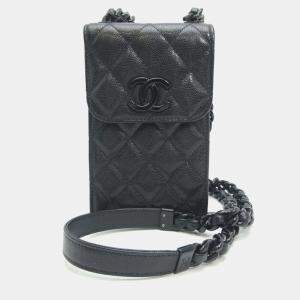 Chanel Black Quilted Caviar My Everything Phone Holder Crossbody Bag 