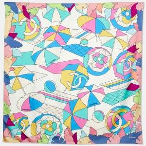 Chanel Multicolor CC Umbrella Print Silk Square Scarf