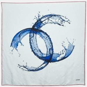 Pre Owned Chanel Pale Blue CC Splash Print Silk Square Scarf