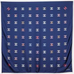 Chanel Navy Blue CC Print Silk Square Scarf