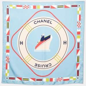 Chanel Light Blue CC Cruise Print Silk Square Scarf