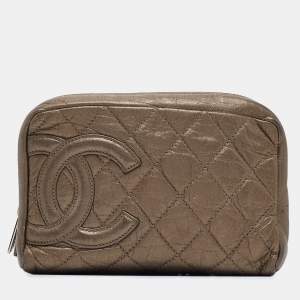 Chanel Metallic Quilted Leather Ligne Cambon Cosmetic Pouch