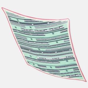 Chanel Green Locomotive Train Print Silk Plisse Scarf