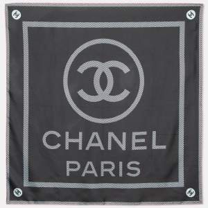 Chanel Black CC Logo Print Silk Square Scarf