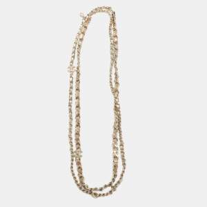 Chanel Gold Leather CC Chain Link Long Necklace