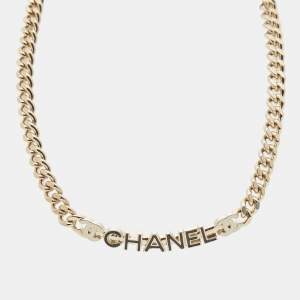 Pre Owned Chanel CC Logo Enamel Gold Tone Necklace