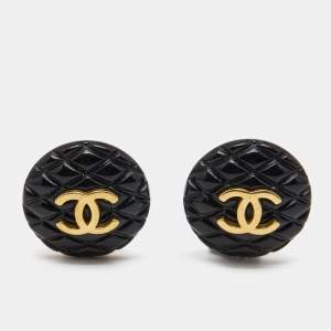 Chanel CC Black Resin Gold Tone Earrings