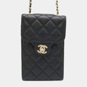 Chanel Black Caviar Leather Classic Phone Pouch