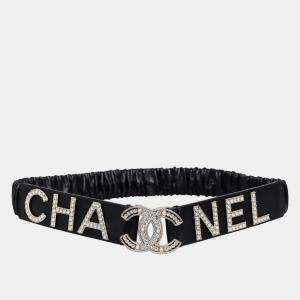Chanel Black Logo Crystal Waist Belt